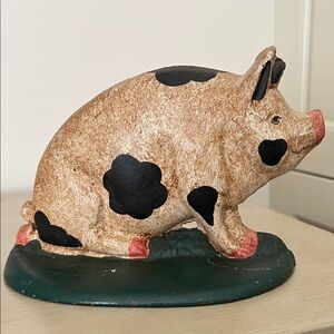 Charming Pig Cast Iron Door Stop - Black and Tan